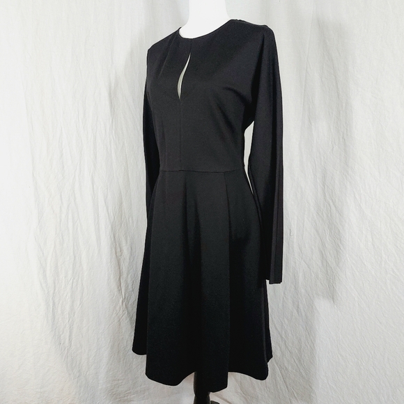 Dondup black jersey long-sleeve A-line midi dress keyhole crewneck, EUXL, NWT - Picture 2 of 11